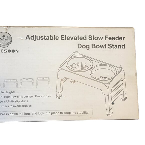 Adjustable Elevated Slow Feeder Dog Bowl Stand 4 Heights - Picture 6 of 8